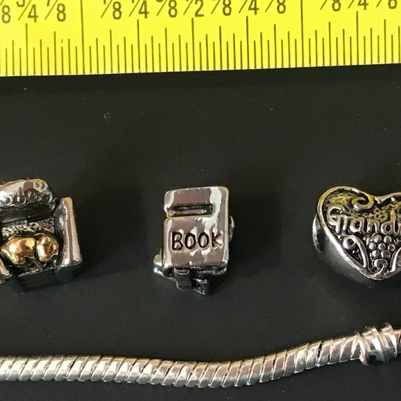 Silver Bracelet Grandma/Books/reading chair w/cat nana nanna noni nonni grammy - Picture 8 of 10